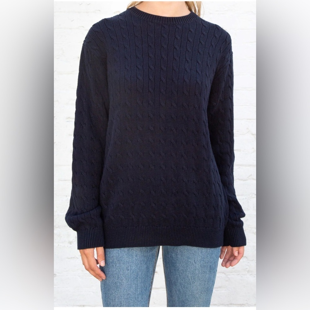 Brandy Melville Brianna Cotton Cable Knit Fisherman Sweater - navy blue 1797